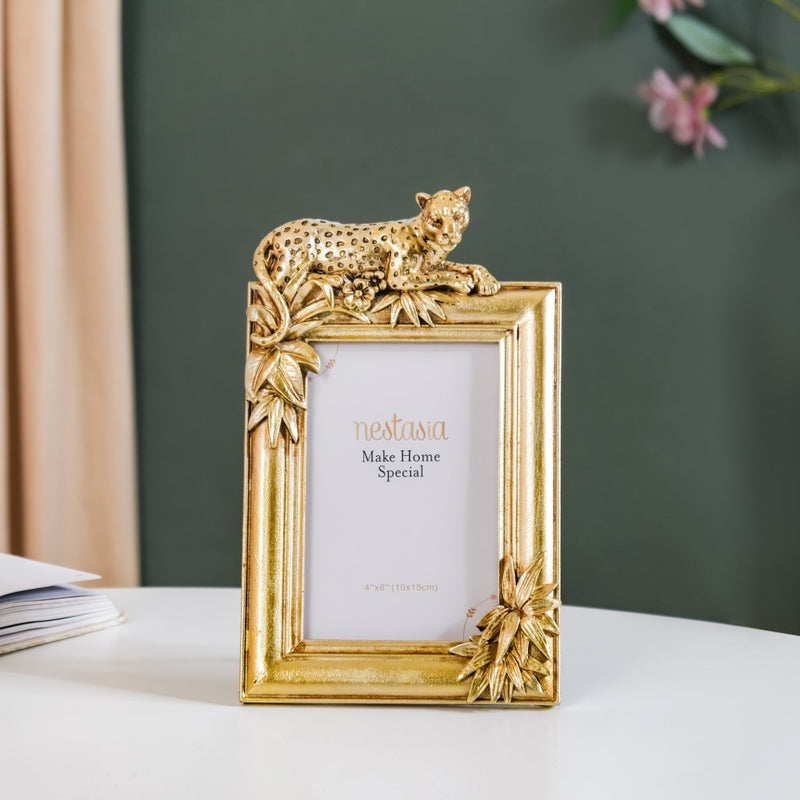 Jungle Resin Photo Frame Gold 8"x6"gold leopard photo frame, resin picture frame, animal-themed decor, stylish home accents