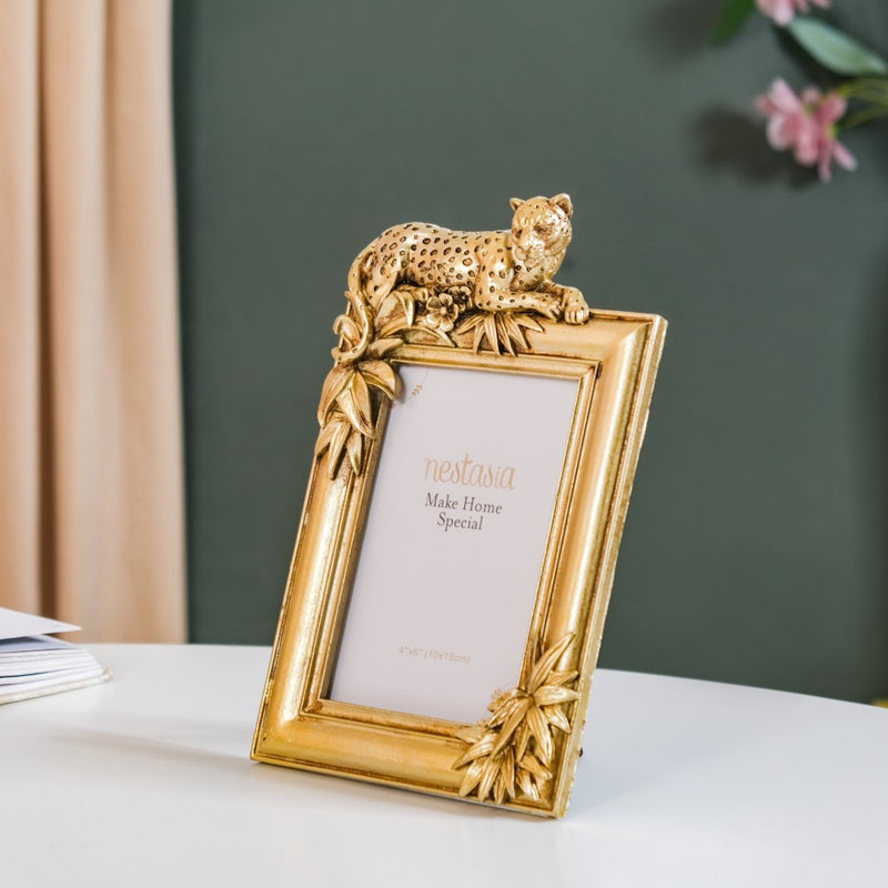 Jungle Resin Photo Frame Gold 8"x6"gold leopard photo frame, resin picture frame, animal-themed decor, stylish home accents