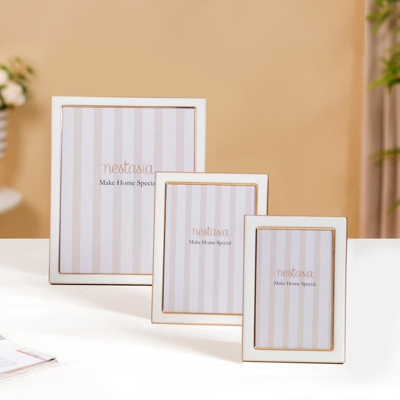 Minimalist Rectangle Photo Frame Set Of 3 White Gold