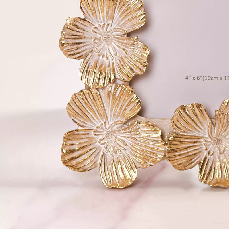 Floral Accent Picture Frame 8.5"x6.5"- Flower Photo Frame, Gold Picture Frame, Decorative Gold Frame, Flower Design Frame, Elegant Gold Photo Frame