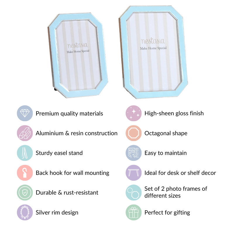 Metal Plated Picture Frame Blue Set Of 2