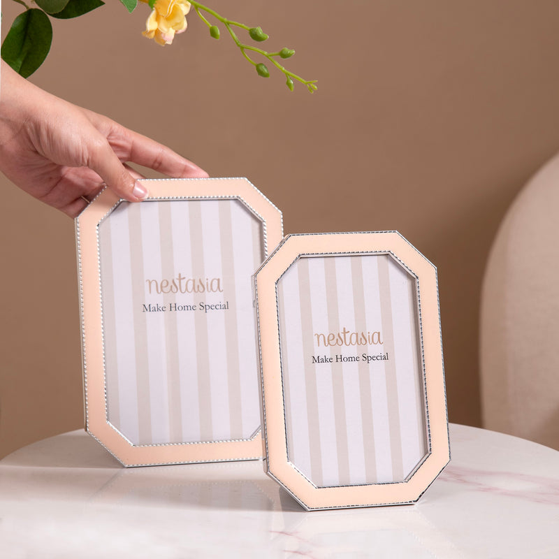 Silver Rim Photo Holder Frame Pink Set Of 2