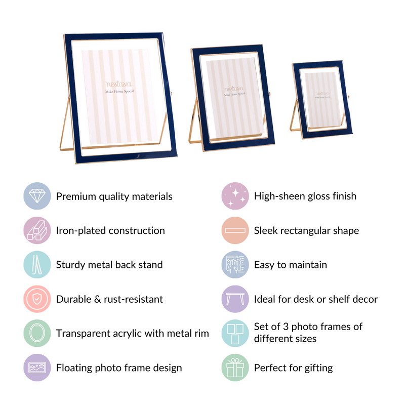 Metal Floating Picture Frame Navy Blue Set Of 3