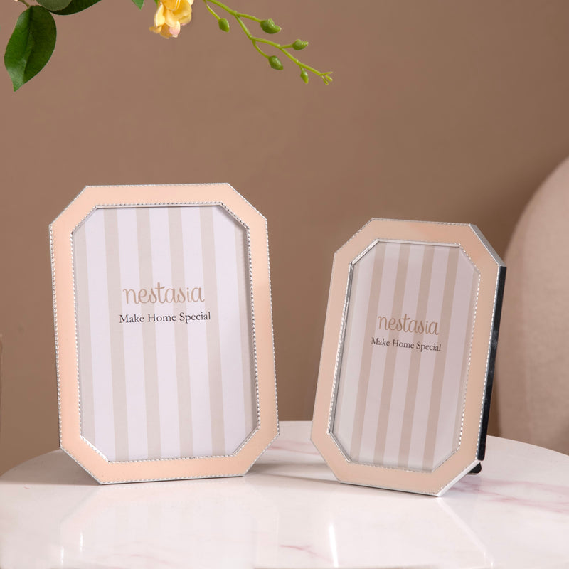 Silver Rim Photo Holder Frame Pink Set Of 2