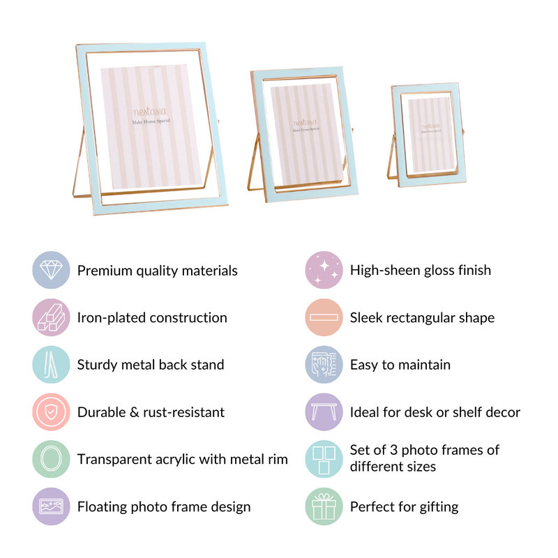 Transparent Floating Photo Frame Baby Blue Set Of 3