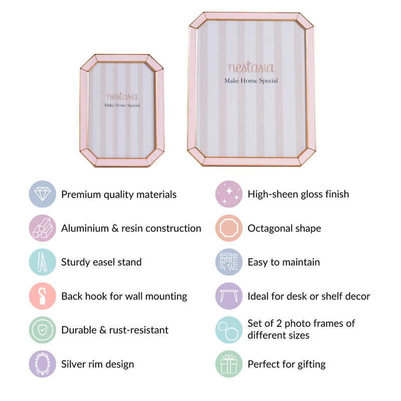 Silver Rim Photo Holder Frame Pink Set Of 2