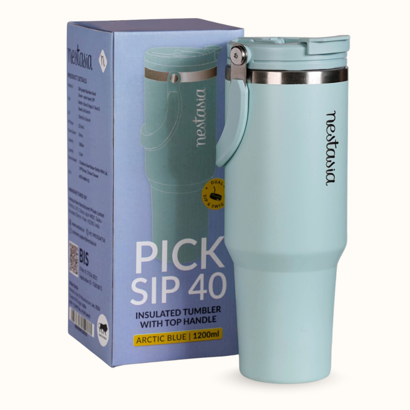 PickSip 40 Insulated Tumbler Bottle With Top Handle Arctic Blue 1200ml