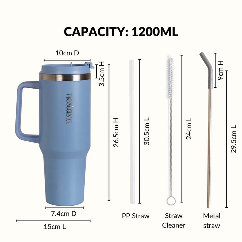 GripSip 40 Insulated Tumbler With Side Handle Blue Frost 1200ml