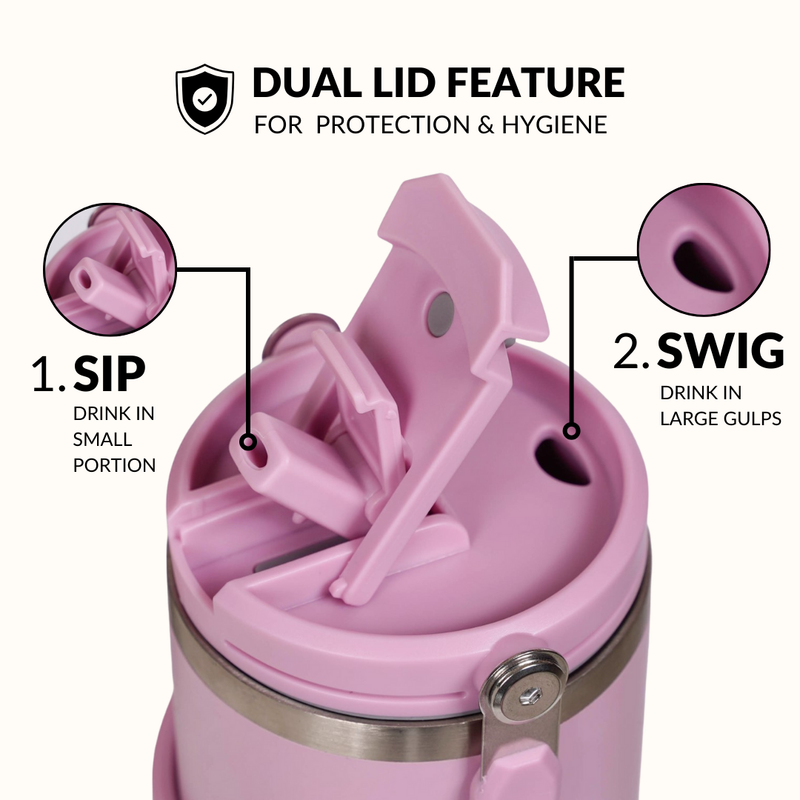 PickSip 40 Insulated Tumbler Bottle With Top Handle Blush Rose Pink 1200ml