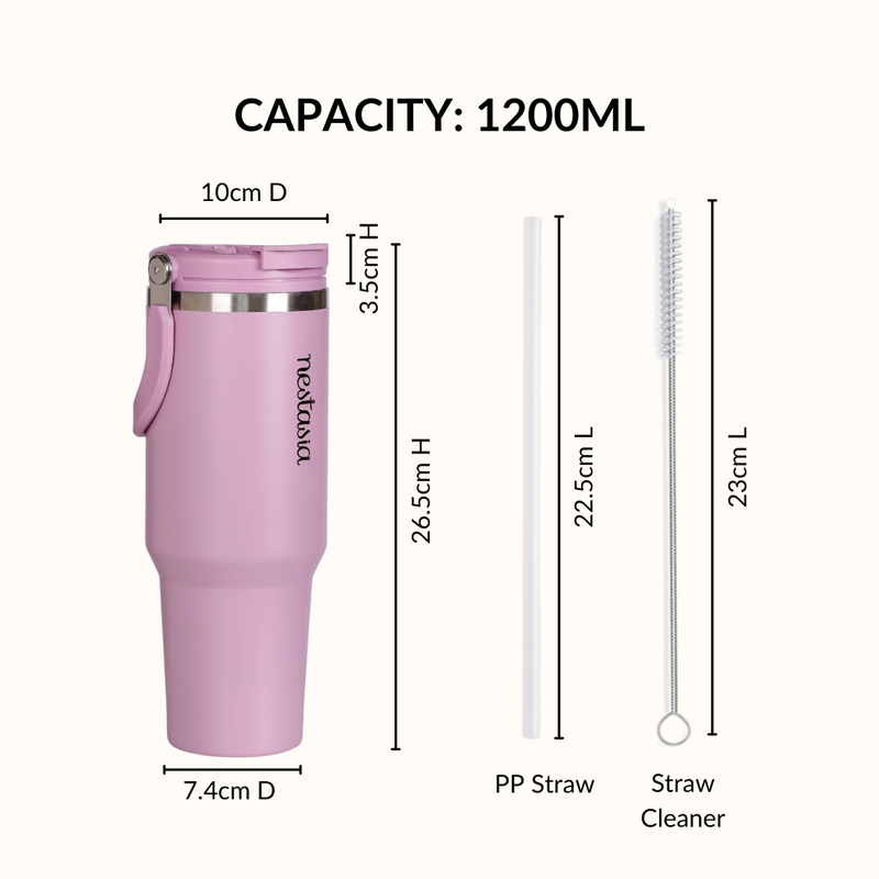 PickSip 40 Insulated Tumbler Bottle With Top Handle Blush Rose Pink 1200ml