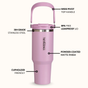 PickSip 40 Insulated Tumbler Bottle With Top Handle Blush Rose Pink 1200ml