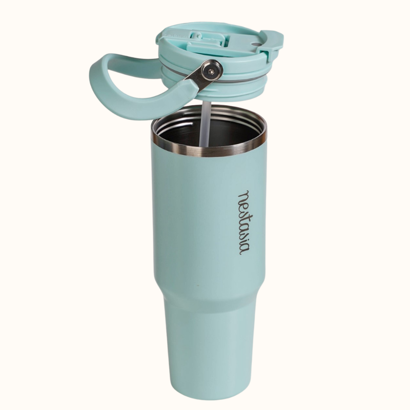 PickSip 40 Insulated Tumbler With Top Handle Coastal Malibu Blue 1200ml