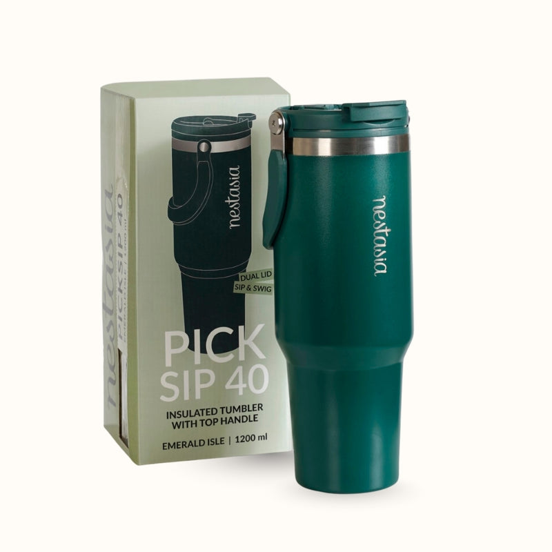 PickSip 40 Insulated Tumbler With Top Handle Emerald Isle 1200ml