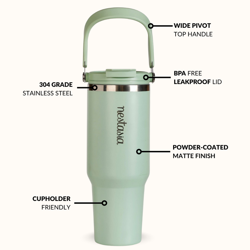 PickSip 40 Insulated Tumbler With Top Handle Milk Matcha Green 1200ml