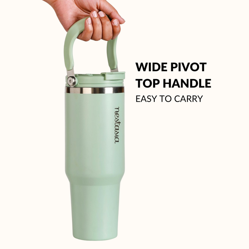 PickSip 40 Insulated Tumbler With Top Handle Milk Matcha Green 1200ml