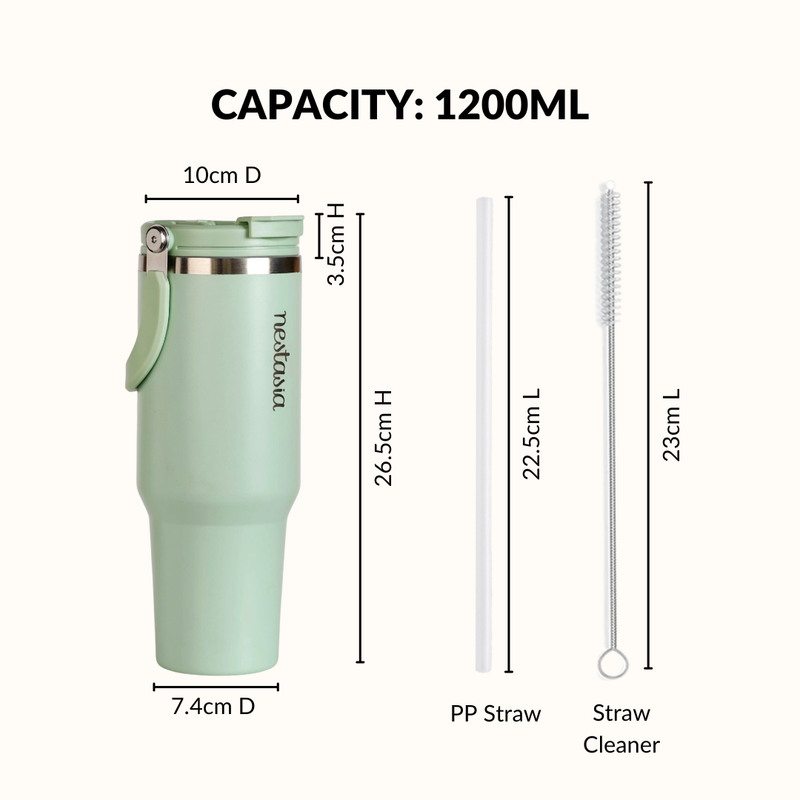 PickSip 40 Insulated Tumbler With Top Handle Milk Matcha Green 1200ml