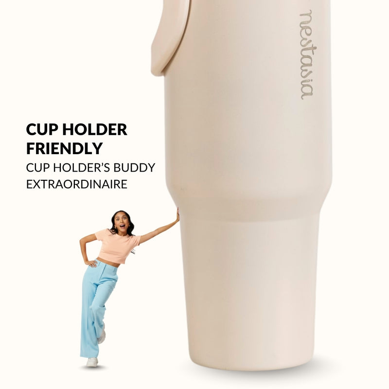 PickSip 40 Insulated Tumbler With Top Handle Pearl White 1200ml