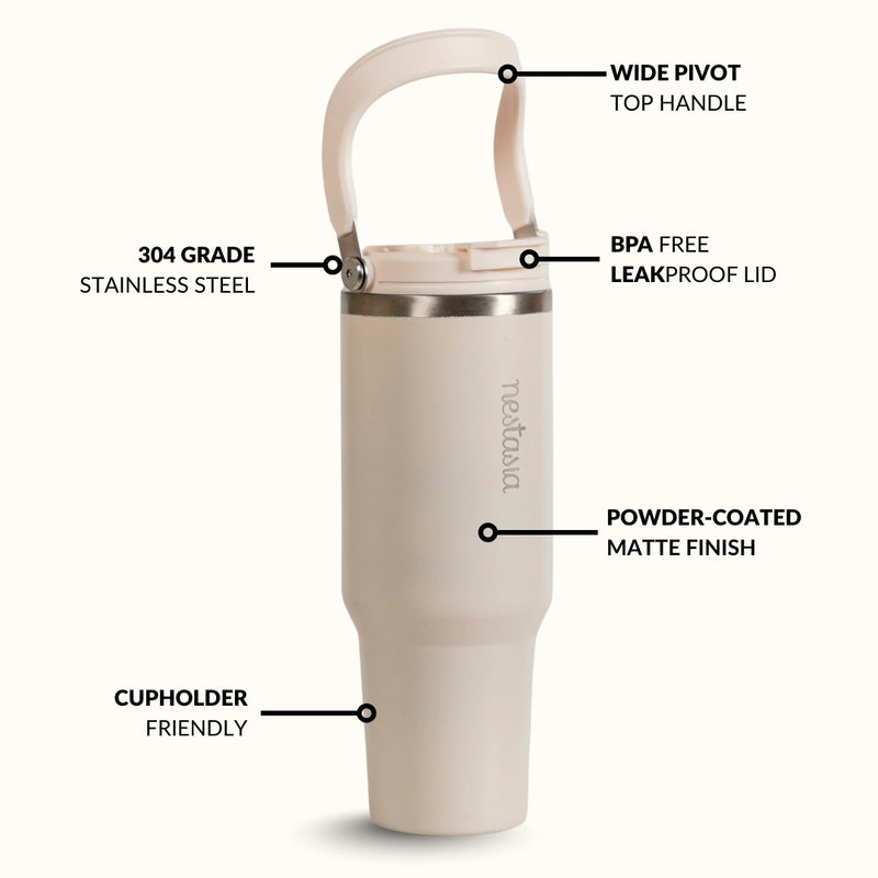 PickSip 40 Insulated Tumbler With Top Handle Pearl White 1200ml