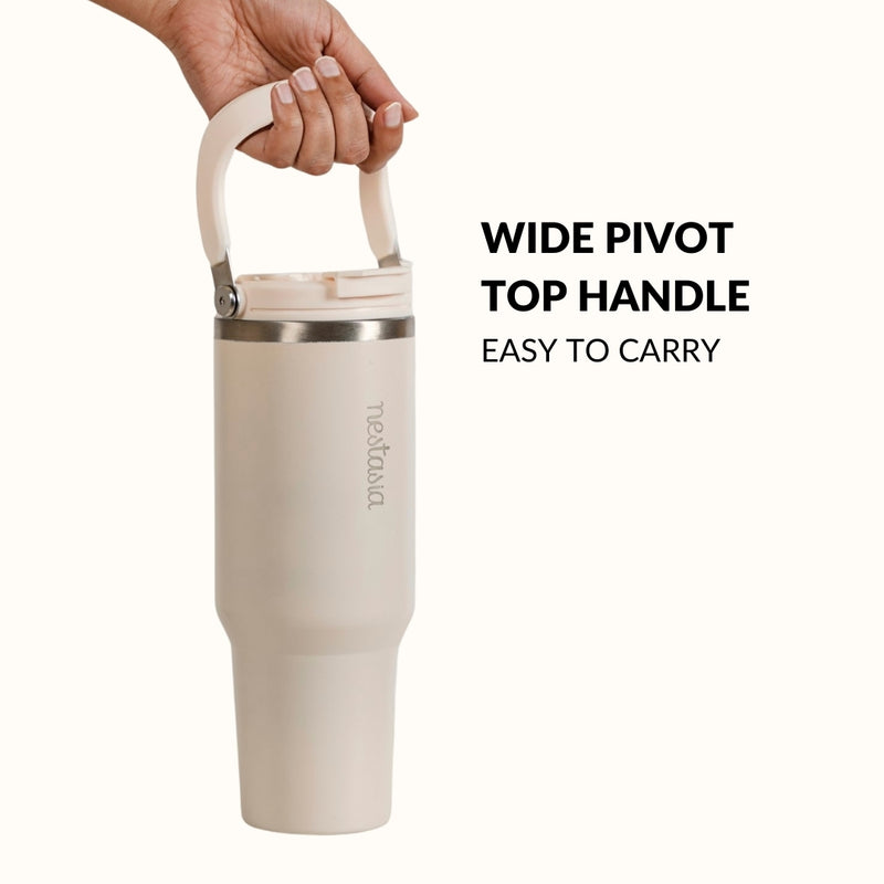 PickSip 40 Insulated Tumbler With Top Handle Pearl White 1200ml