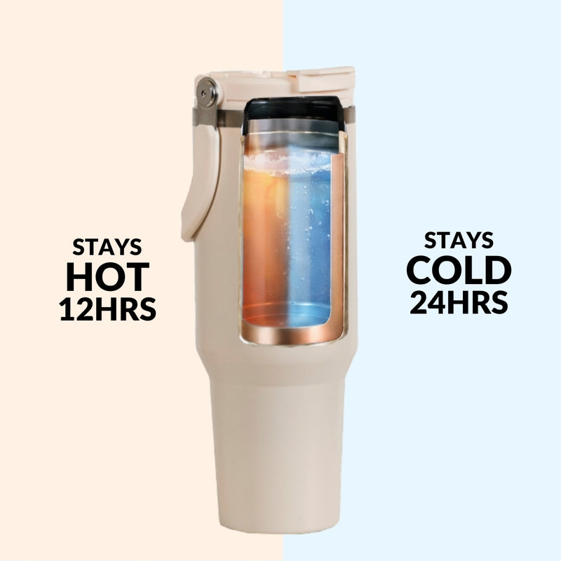 PickSip 40 Insulated Tumbler With Top Handle Pearl White 1200ml