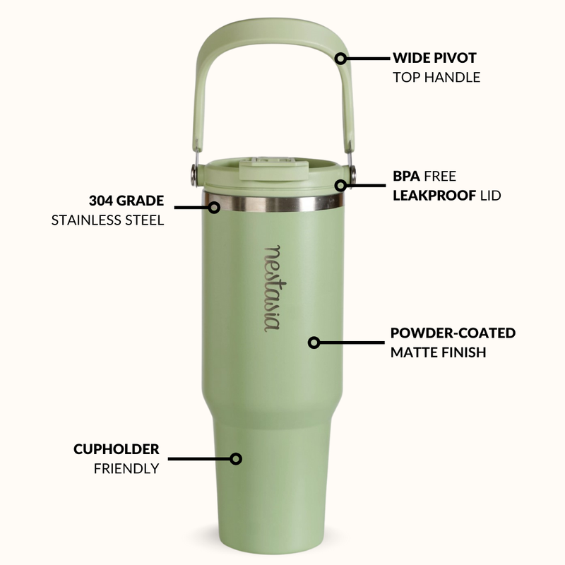 PickSip 40 Insulated Tumbler With Top Handle Pistachio Cream Green 1200ml