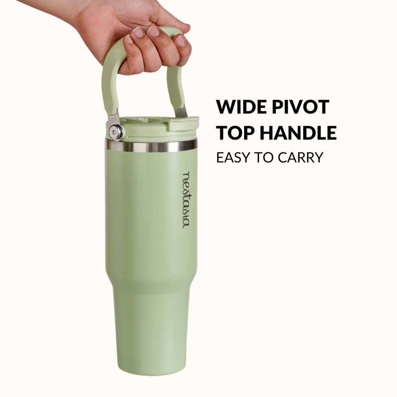 PickSip 40 Insulated Tumbler With Top Handle Pistachio Cream Green 1200ml