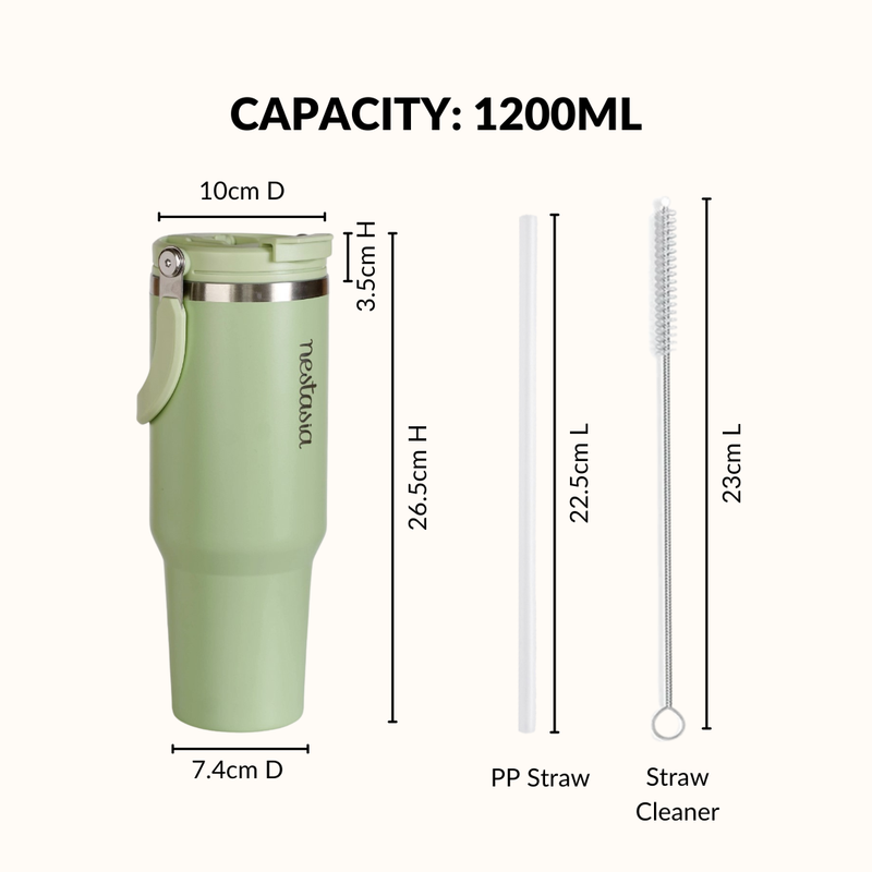 PickSip 40 Insulated Tumbler With Top Handle Pistachio Cream Green 1200ml