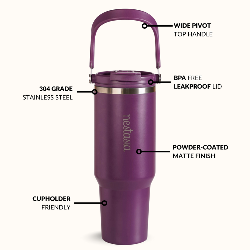 PickSip 40 Insulated Tumbler Bottle With Top Handle Plum Party Mauve 1200ml