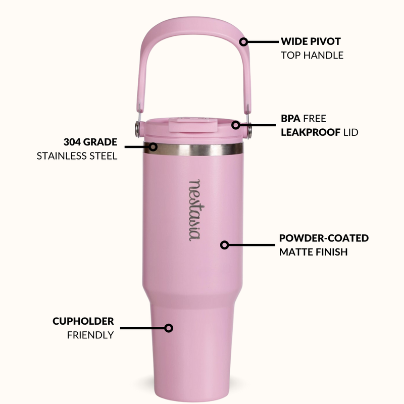PickSip 40 Insulated Tumbler With Top Handle Quartz Cloud Pink 1200ml