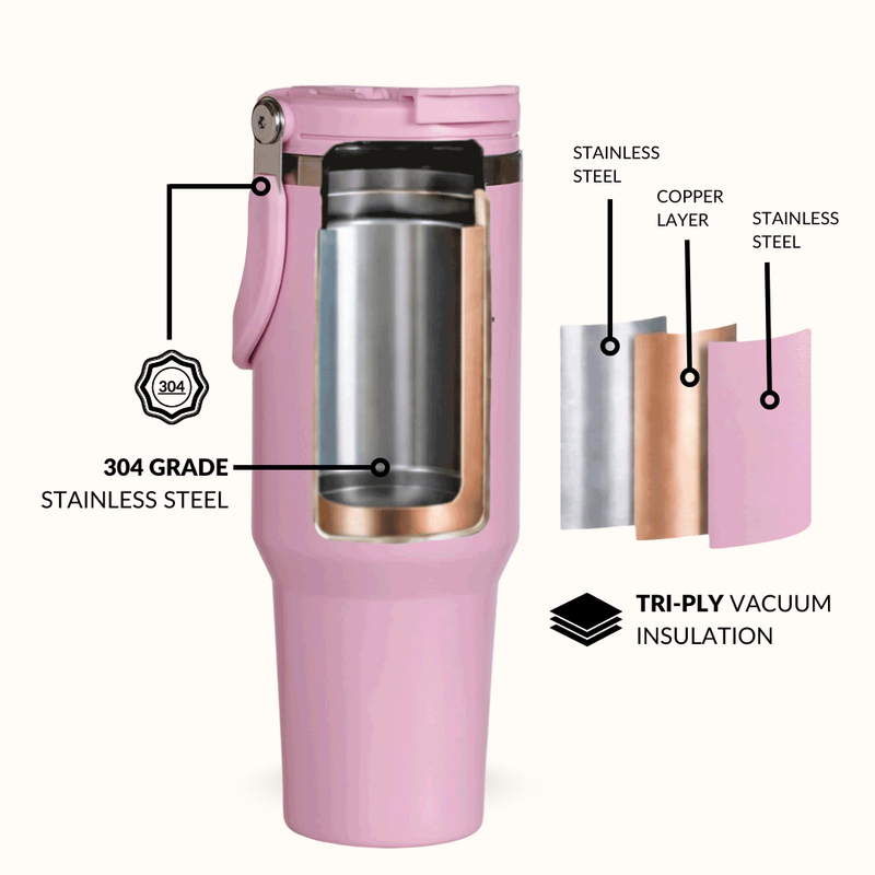 PickSip 40 Insulated Tumbler With Top Handle Quartz Cloud Pink 1200ml