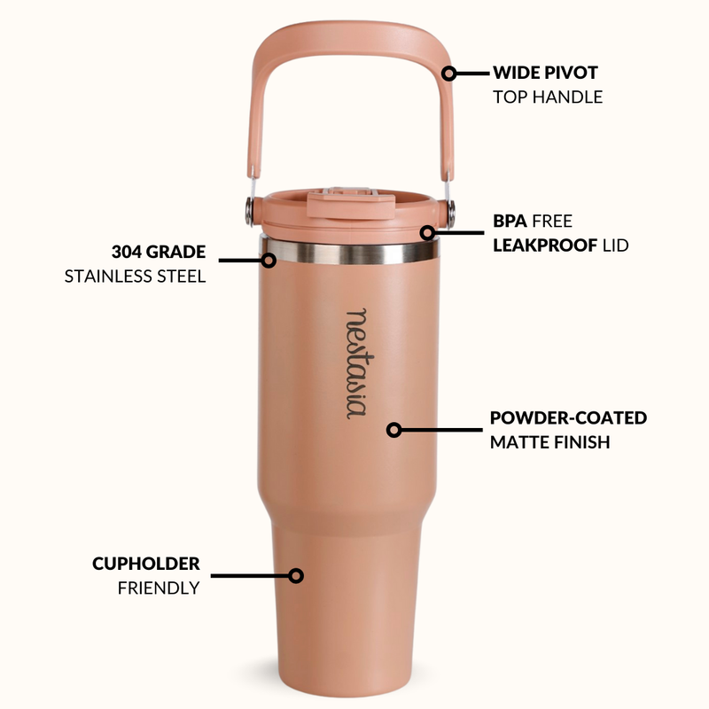 PickSip 40 Insulated Tumbler With Top Handle Soft Nude Peach 1200ml