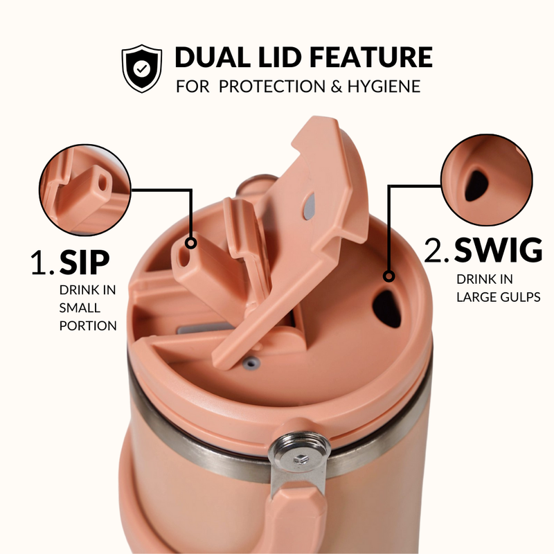 PickSip 40 Insulated Tumbler With Top Handle Soft Nude Peach 1200ml