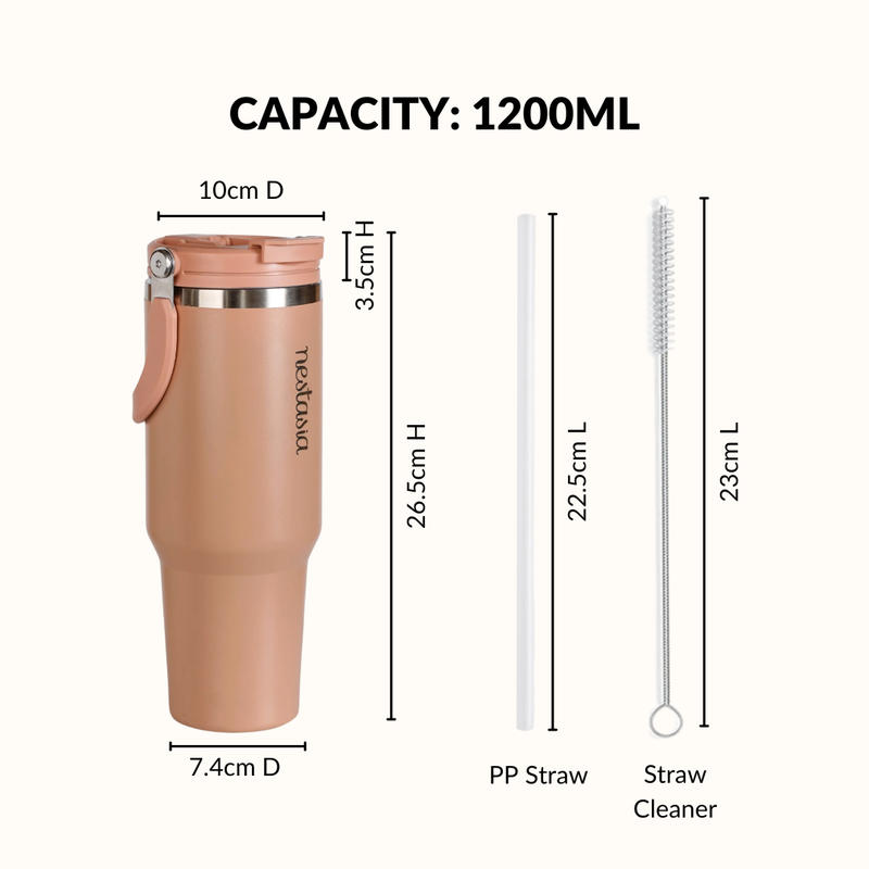 PickSip 40 Insulated Tumbler With Top Handle Soft Nude Peach 1200ml