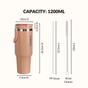 PickSip 40 Insulated Tumbler With Top Handle Soft Nude Peach 1200ml