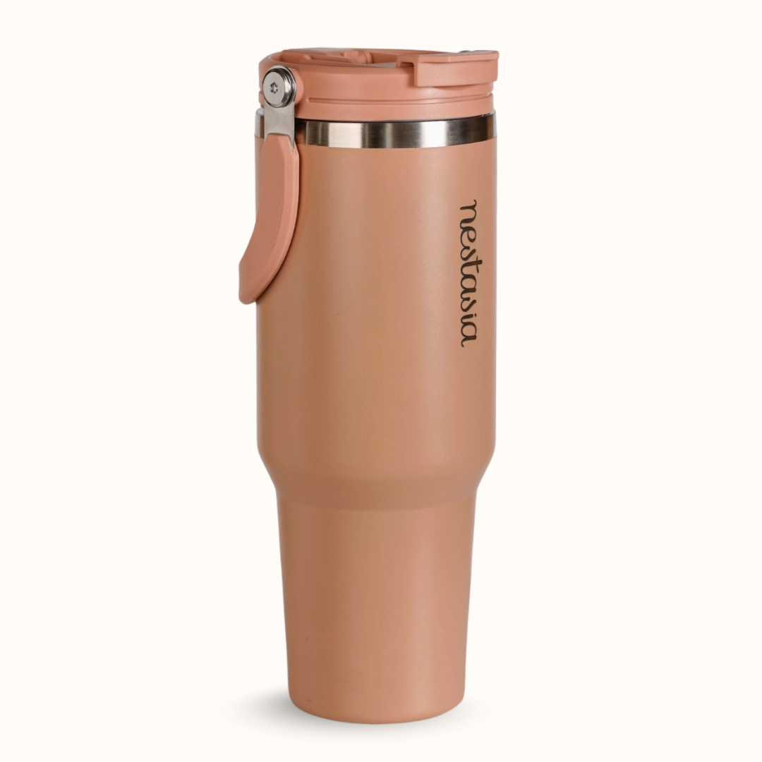 PickSip 40 Insulated Tumbler With Top Handle Soft Nude Peach 1200ml