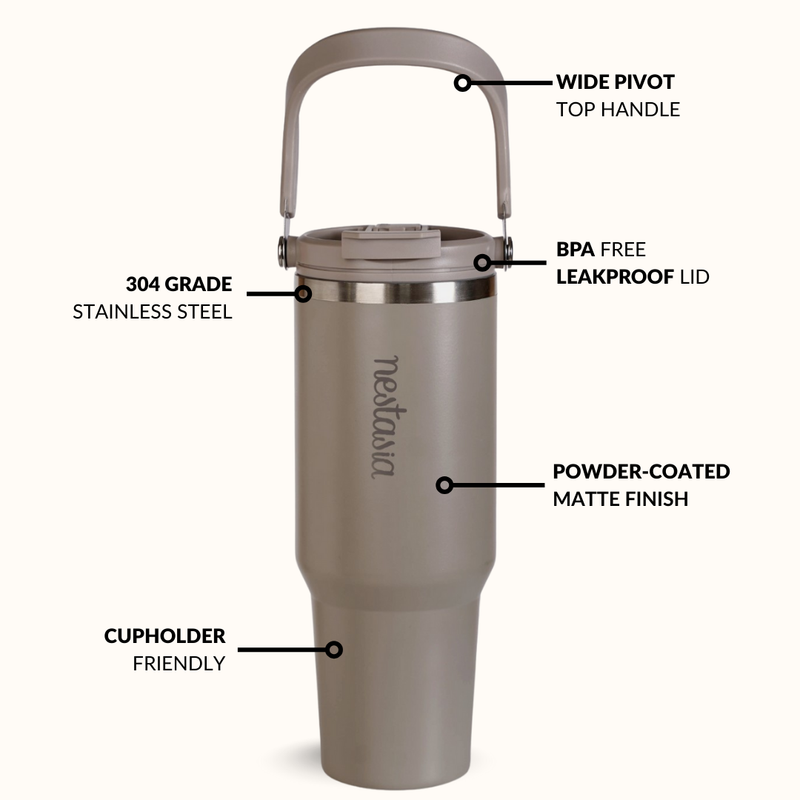 PickSip 40 Insulated Tumbler With Top Handle Urban Greige 1200ml