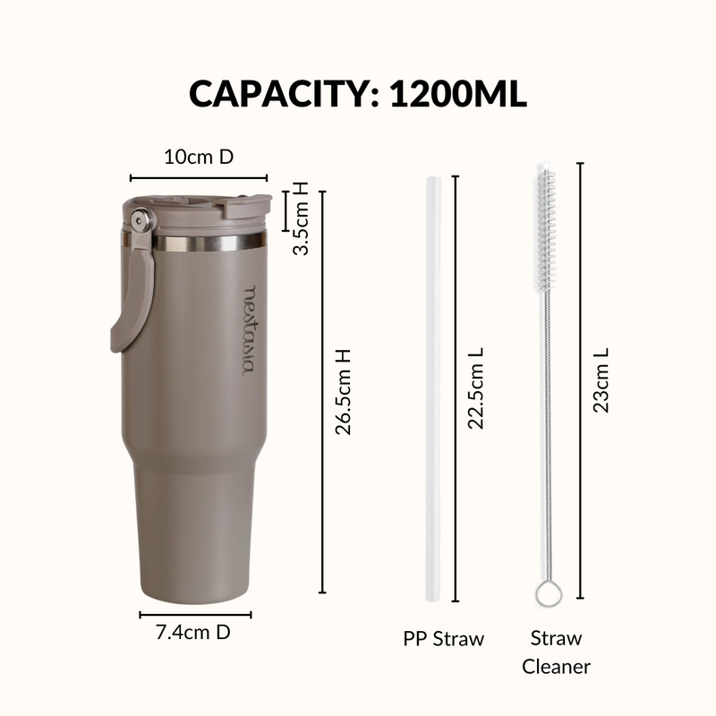 PickSip 40 Insulated Tumbler With Top Handle Urban Greige 1200ml