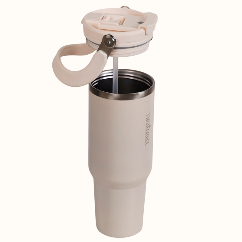 PickSip 40 Insulated Tumbler With Top Handle Vanilla Oatmilk 1200ml