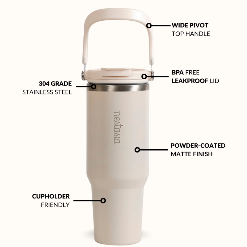 PickSip 40 Insulated Tumbler With Top Handle Vanilla Oatmilk 1200ml