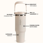 PickSip 40 Insulated Tumbler With Top Handle Vanilla Oatmilk 1200ml