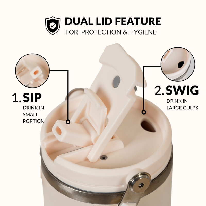 PickSip 40 Insulated Tumbler With Top Handle Vanilla Oatmilk 1200ml