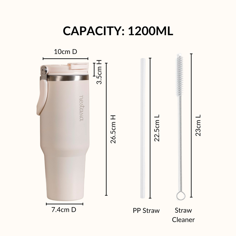 PickSip 40 Insulated Tumbler With Top Handle Vanilla Oatmilk 1200ml