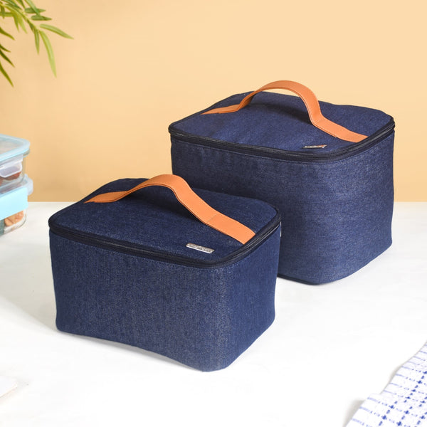 Denim Insulated Food Storage Picnic Bags Set Of 2