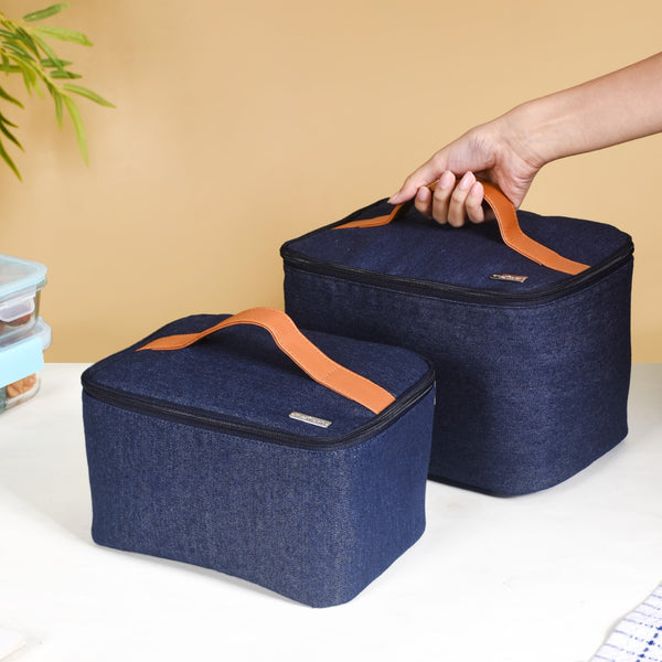 Denim Insulated Food Storage Picnic Bags Set Of 2