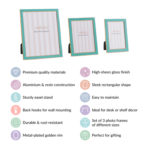 Gold Plated Modern Picture Frames Teal Set Of 3