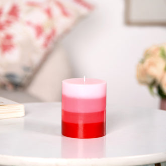 Layered Ombre Pillar Candle Red And Pink