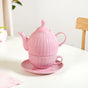 Ambrosia Ceramic Tea Kettle Cup And Saucer Set For 1 Pink