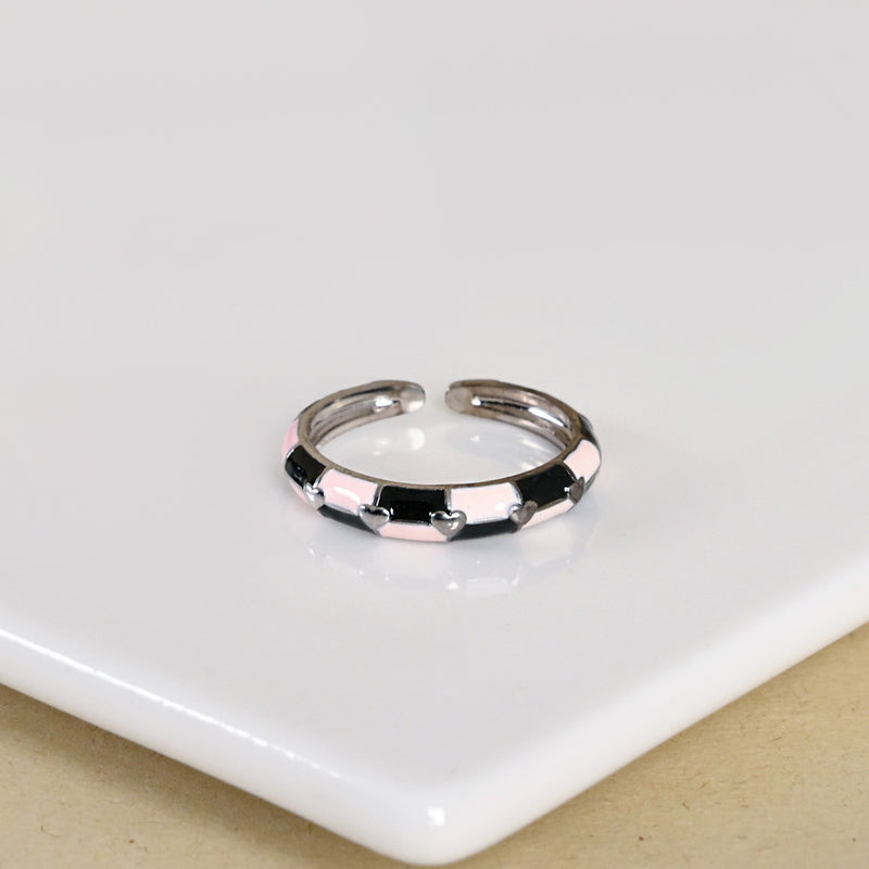 Pink And Black Checkered Statement Ring