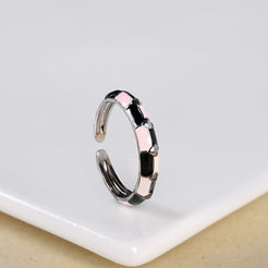 Pink And Black Checkered Statement Ring