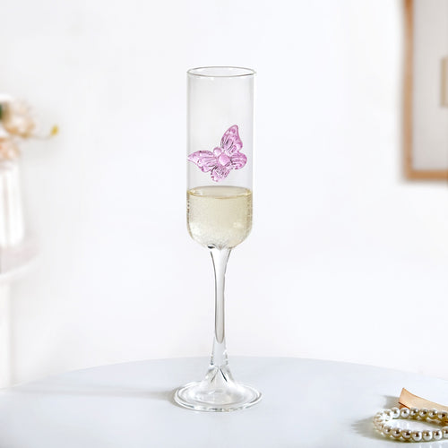 Pink Butterfly Champagne Flute Glass 200ml